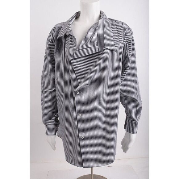 Zara Womens Oversized Collar Shirt Blouse S Black White Striped 8339/408 NWT - Picture 1 of 6